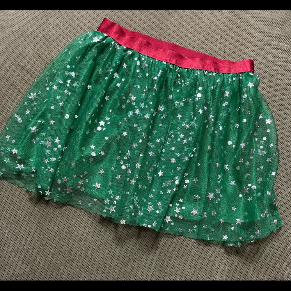 Girls Tutu - Green, Silver and Red - Tutu Skirt - Size S/CH 6/6X
